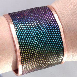 Genuine Leather Glittery Pure Copper Cuff Bracelet